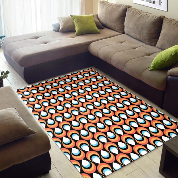 1970s Style Area Rug, Mid-century 70s Rug for Living Room - Retro Droplets Pattern in 1970's Style Vintage Area Rug