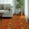 1970s Style Area Rug, Mid-century 70s Rug for Living Room - Retro Floral Area Rug for 70s Style Bedroom Living Room Aesthetic