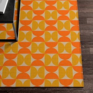1970s Style Area Rug, Mid-century 70s Rug for Living Room - Retro Groovy 70s Area Rugs for Mid Century Modern Maximalist Boho Dorm Decor