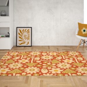 1970s Style Area Rug, Mid-century 70s Rug for Living Room - Retro Mushroom Graphic with 70s Style Area Rug, Psychedelic Groovy Rug for Bedroom Aesthetic, Y2K Dorm Decor