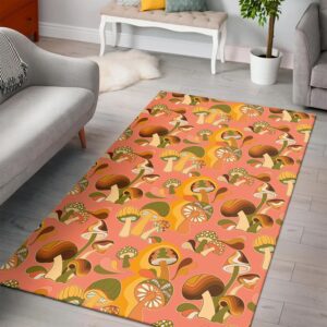 1970s Style Area Rug, Mid-century 70s Rug for Living Room - Retro Mushroom Print Pattern Printed On 70s Style Area Rug