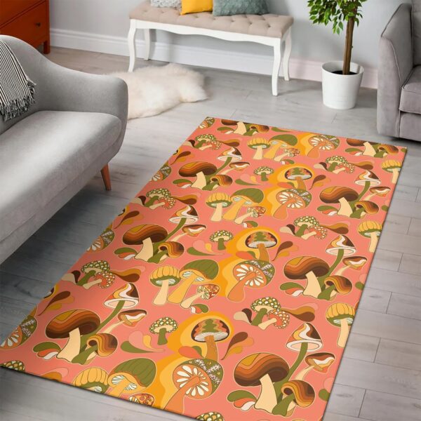 1970s Style Area Rug, Mid-century 70s Rug for Living Room - Retro Mushroom Print Pattern Printed On 70s Style Area Rug