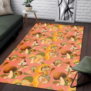 1970s Style Area Rug, Mid-century 70s Rug for Living Room - Retro Mushroom Print Pattern Printed On 70s Style Area Rug