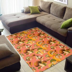 1970s Style Area Rug, Mid-century 70s Rug for Living Room - Retro Mushroom Print Pattern Printed On 70s Style Area Rug