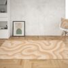 1970s Style Area Rug, Mid-century 70s Rug for Living Room - Retro Neutral Beige Wavy Aesthetic 70's Area Rug for Bedroom, Living Room, College Dorm Room Décor