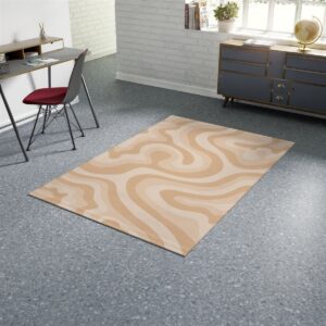 1970s Style Area Rug, Mid-century 70s Rug for Living Room - Retro Neutral Beige Wavy Aesthetic 70's Area Rug for Bedroom, Living Room, College Dorm Room Décor