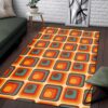 1970s Style Area Rug, Mid-century 70s Rug for Living Room - Retro Orange 70s Pattern Style Area Rug