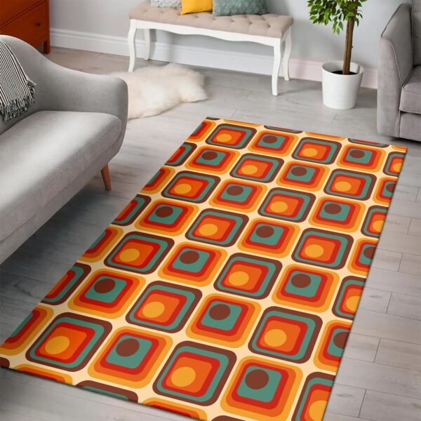 1970s Style Area Rug, Mid-century 70s Rug for Living Room - Retro Orange 70s Pattern Style Area Rug
