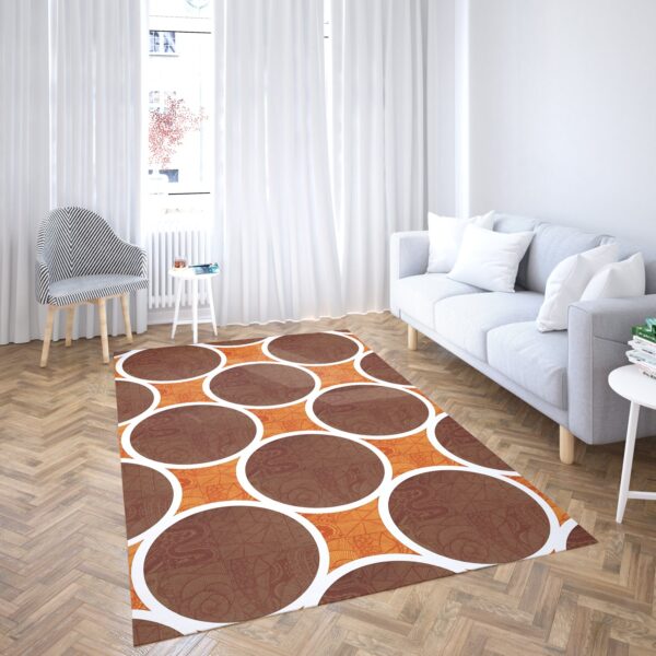 1970s Style Area Rug, Mid-century 70s Rug for Living Room - Retro Orange And Brown Circles Pattern 1970s Area Rug
