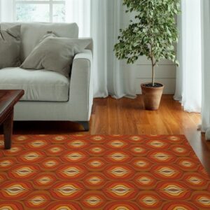 1970s Style Area Rug, Mid-century 70s Rug for Living Room - Retro Psychedelic 70s Style Area Floor Rug for Bedroom Living Room