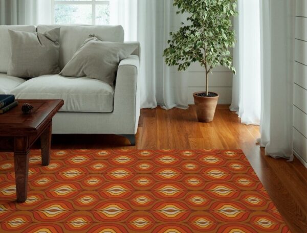1970s Style Area Rug, Mid-century 70s Rug for Living Room - Retro Psychedelic 70s Style Area Floor Rug for Bedroom Living Room