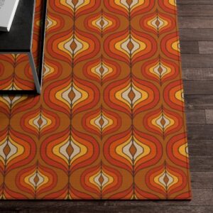 1970s Style Area Rug, Mid-century 70s Rug for Living Room - Retro Psychedelic 70s Style Area Floor Rug for Bedroom Living Room