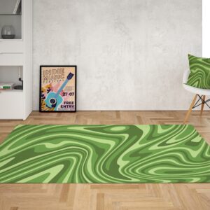 1970s Style Area Rug, Mid-century 70s Rug for Living Room - Retro Sage Green Groovy 1970s Style Area Rug