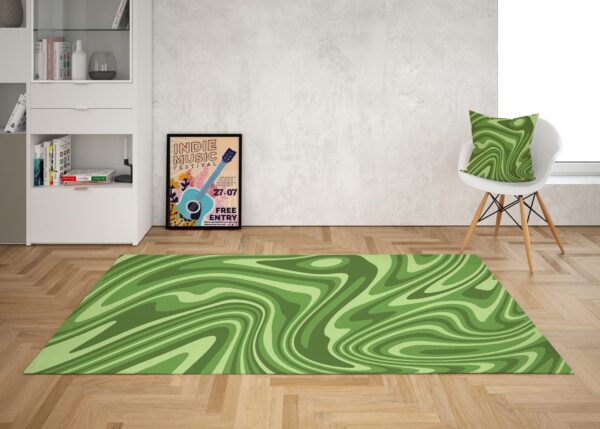 1970s Style Area Rug, Mid-century 70s Rug for Living Room - Retro Sage Green Groovy 1970s Style Area Rug