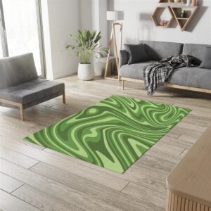 1970s Style Area Rug, Mid-century 70s Rug for Living Room - Retro Sage Green Groovy 1970s Style Area Rug