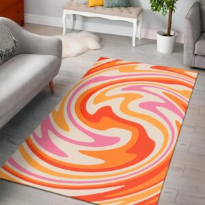 1970s Style Area Rug, Mid-century 70s Rug for Living Room - Retro Swirl Orange And Red Color Abstract Printed On 1970s Style Area Rug
