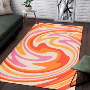 1970s Style Area Rug, Mid-century 70s Rug for Living Room - Retro Swirl Orange And Red Color Abstract Printed On 1970s Style Area Rug