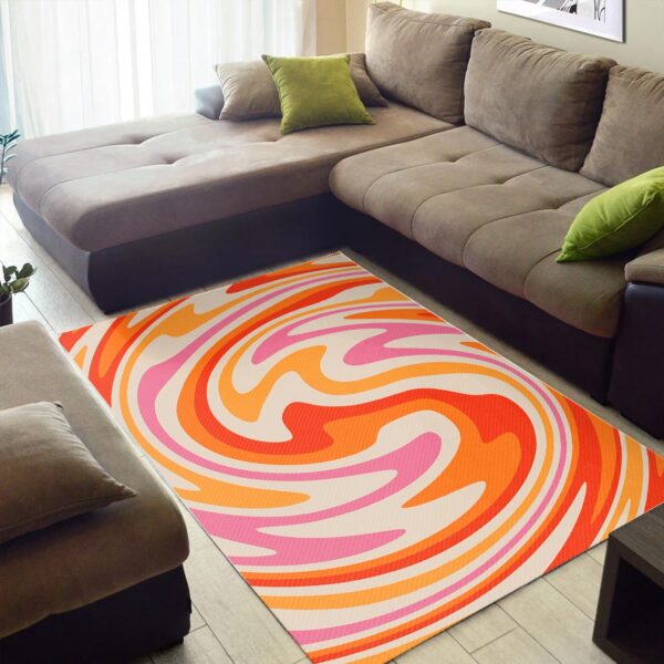 1970s Style Area Rug, Mid-century 70s Rug for Living Room - Retro Swirl Orange And Red Color Abstract Printed On 1970s Style Area Rug