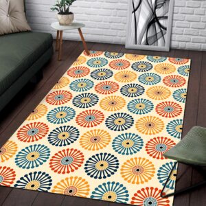 1970s Style Area Rug, Mid-century 70s Rug for Living Room - Retro Vintage Dandelion Clock Pattern 1970s Bohemian Style Area Rug