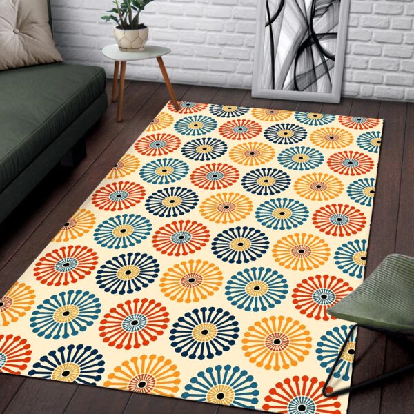 1970s Style Area Rug, Mid-century 70s Rug for Living Room - Retro Vintage Dandelion Clock Pattern 1970s Bohemian Style Area Rug