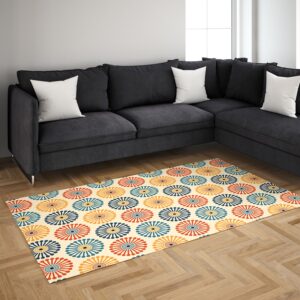 1970s Style Area Rug, Mid-century 70s Rug for Living Room - Retro Vintage Dandelion Clock Pattern 1970s Bohemian Style Area Rug
