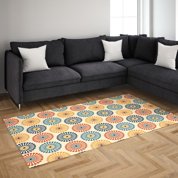 1970s Style Area Rug, Mid-century 70s Rug for Living Room - Retro Vintage Dandelion Clock Pattern 1970s Bohemian Style Area Rug