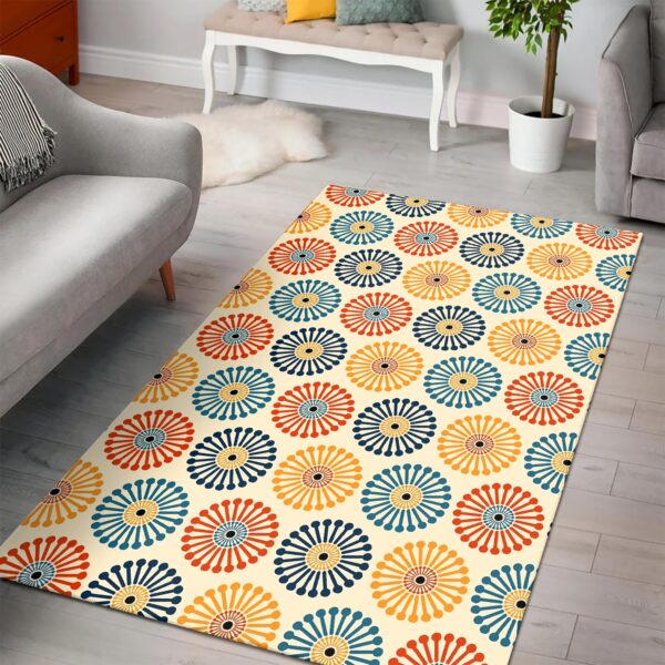 1970s Style Area Rug, Mid-century 70s Rug for Living Room - Retro Vintage Dandelion Clock Pattern 1970s Bohemian Style Area Rug