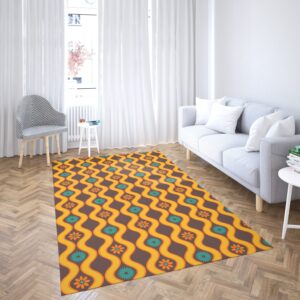 1970s Style Area Rug, Mid-century 70s Rug for Living Room - Retro Vintage Seventies Floral Flowers 70's Style Pattern Photographic Area Rug