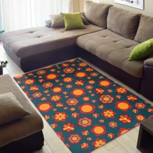 1970s Style Area Rug, Mid-century 70s Rug for Living Room - Teal 1970s Colors Flower Power Sacred Geometry Seamless Carpet Pattern