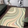1970s Style Area Rug, Mid-century 70s Rug for Living Room - Vintage Green And Orange Cream Groovy Abstract Swirl Pattern Area Rugs