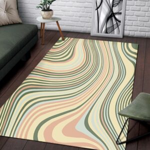 1970s Style Area Rug, Mid-century 70s Rug for Living Room - Vintage Green And Orange Cream Groovy Abstract Swirl Pattern Area Rugs