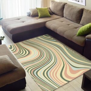 1970s Style Area Rug, Mid-century 70s Rug for Living Room - Vintage Green And Orange Cream Groovy Abstract Swirl Pattern Area Rugs