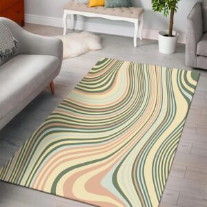 1970s Style Area Rug, Mid-century 70s Rug for Living Room - Vintage Green And Orange Cream Groovy Abstract Swirl Pattern Area Rugs