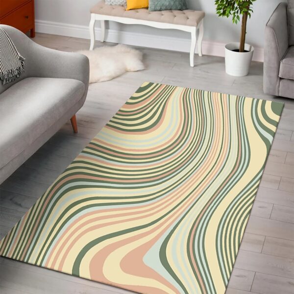 1970s Style Area Rug, Mid-century 70s Rug for Living Room - Vintage Green And Orange Cream Groovy Abstract Swirl Pattern Area Rugs