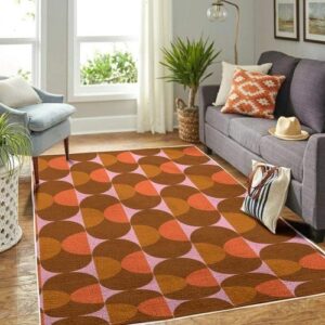 1970s Style Area Rug, Mid-century 70s Rug for Living Room - Vintage Retro 70s Brown, Harvest Gold Pink & Orange Mod Area Rug