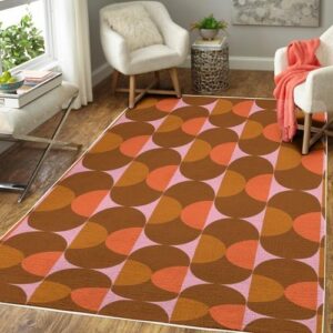 1970s Style Area Rug, Mid-century 70s Rug for Living Room - Vintage Retro 70s Brown, Harvest Gold Pink & Orange Mod Area Rug
