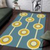 1970s Style Area Rug, Mid-century 70s Rug for Living Room - Vintage Retro Groovy Hippie Circle Classic Mustard Yellow Pale Green Photographic 70s Style Area Rug