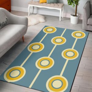 1970s Style Area Rug, Mid-century 70s Rug for Living Room - Vintage Retro Groovy Hippie Circle Classic Mustard Yellow Pale Green Photographic 70s Style Area Rug