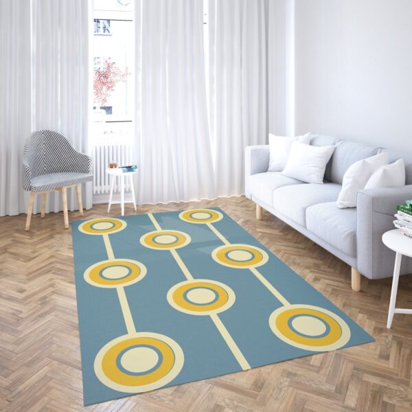1970s Style Area Rug, Mid-century 70s Rug for Living Room - Vintage Retro Groovy Hippie Circle Classic Mustard Yellow Pale Green Photographic 70s Style Area Rug
