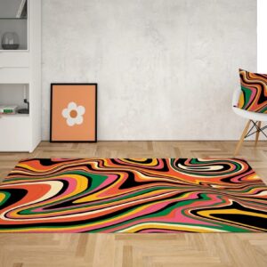 1970s Style Area Rug - Orange Retro Swirl Rug, Psychedelic Groovy 70s Rug, Wavy Trippy Rug, Area Rug for Bedroom Aesthetic, Retro Rugs Living Room, Y2K Decor Dorm