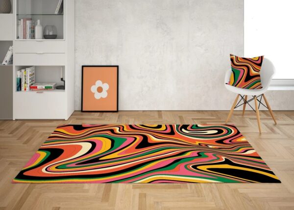 1970s Style Area Rug - Orange Retro Swirl Rug, Psychedelic Groovy 70s Rug, Wavy Trippy Rug, Area Rug for Bedroom Aesthetic, Retro Rugs Living Room, Y2K Decor Dorm