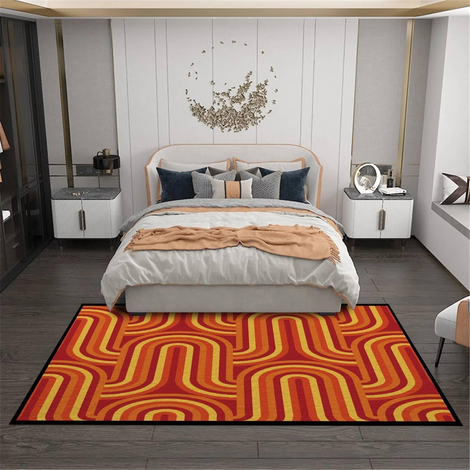 70s Retro Vintage Mid Century Modern Seamless Indoor Outdoor Carpet Kids Nursery Cool Throw Area Rugs for Living Room Bedroom Kitchen Entryway Floor Mat