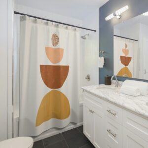Abstract Boho Shower Curtain, Brown Peach Rust Earth Tones Shower Curtain, Modern Mid Century Bohemian Bathroom Decor Gift