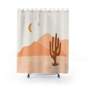 Abstract Desert Mountains Shower Curtain, Boho Brown Cream Earth Tones Bath Curtain, Mid Century Modern Bohemian Bathroom