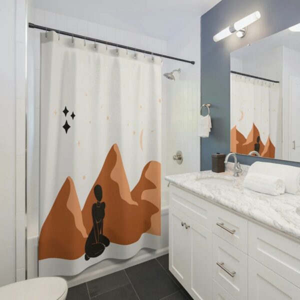 Abstract Desert Mountains Shower Curtain, Boho Shower Curtain, Mid Century Modern Shower, Earth Tones Bath Curtain