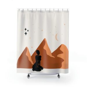 Abstract Desert Mountains Shower Curtain, Boho Shower Curtain, Mid Century Modern Shower, Earth Tones Bath Curtain