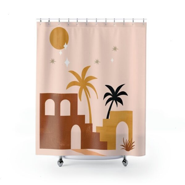 Abstract Desert Ruins Shower Curtain, Boho Shower Curtain, Mid Century Modern Shower, Palm Trees Shower Curtain