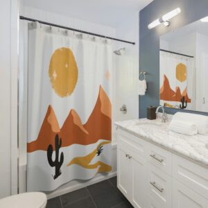 Abstract Desert Shower Curtain, Boho Shower Curtain, Mid Century Modern Shower, Cactus Shower Curtain for Nature Lover
