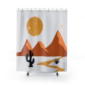 Abstract Desert Shower Curtain, Boho Shower Curtain, Mid Century Modern Shower, Cactus Shower Curtain for Nature Lover