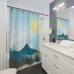 Abstract Mountains Shower Curtain, Boho Shower Curtain, Mid Century Modern Shower Curtain for Nature Lover